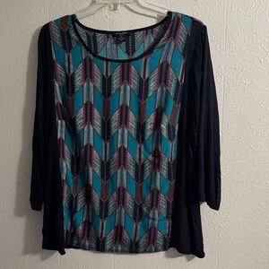 Sunny Taylor Teal and Black Chevron Long Sleeve Top
